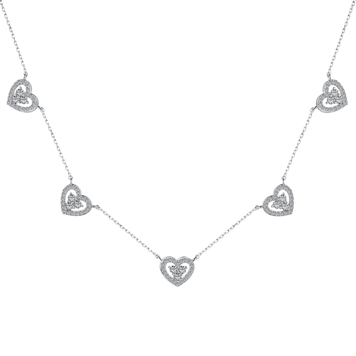 [Vivid Aurora]Sparkling Five Heart Necklace